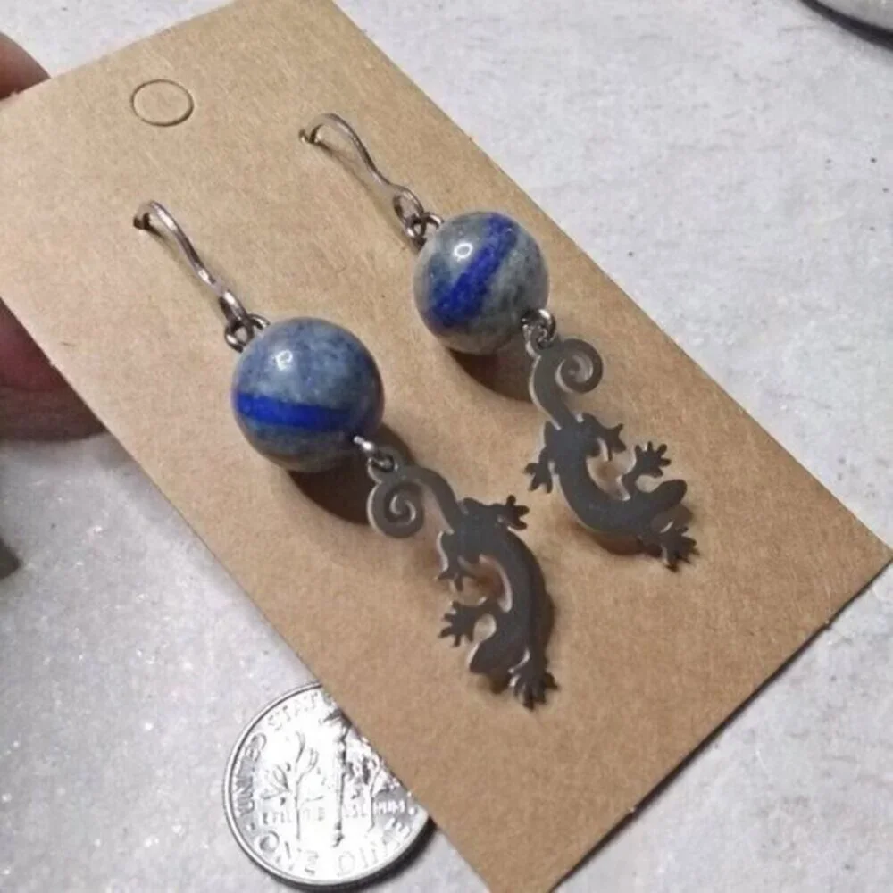 Lapis Lazuli Reptile Earrings | Nature Lover Gift | Reptile Gecko Charm Jewelry